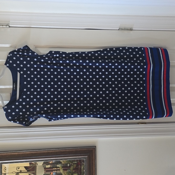 LIZ CLAIBORNE WOMENS BLUE & WHITE SYMMETRICAL SMALL CAP SLEEVES DRESS SIZE LARGE - Picture 2 of 12